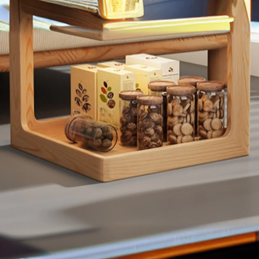 3 Tiers Square Wood Glass Top Open Storage Side Table