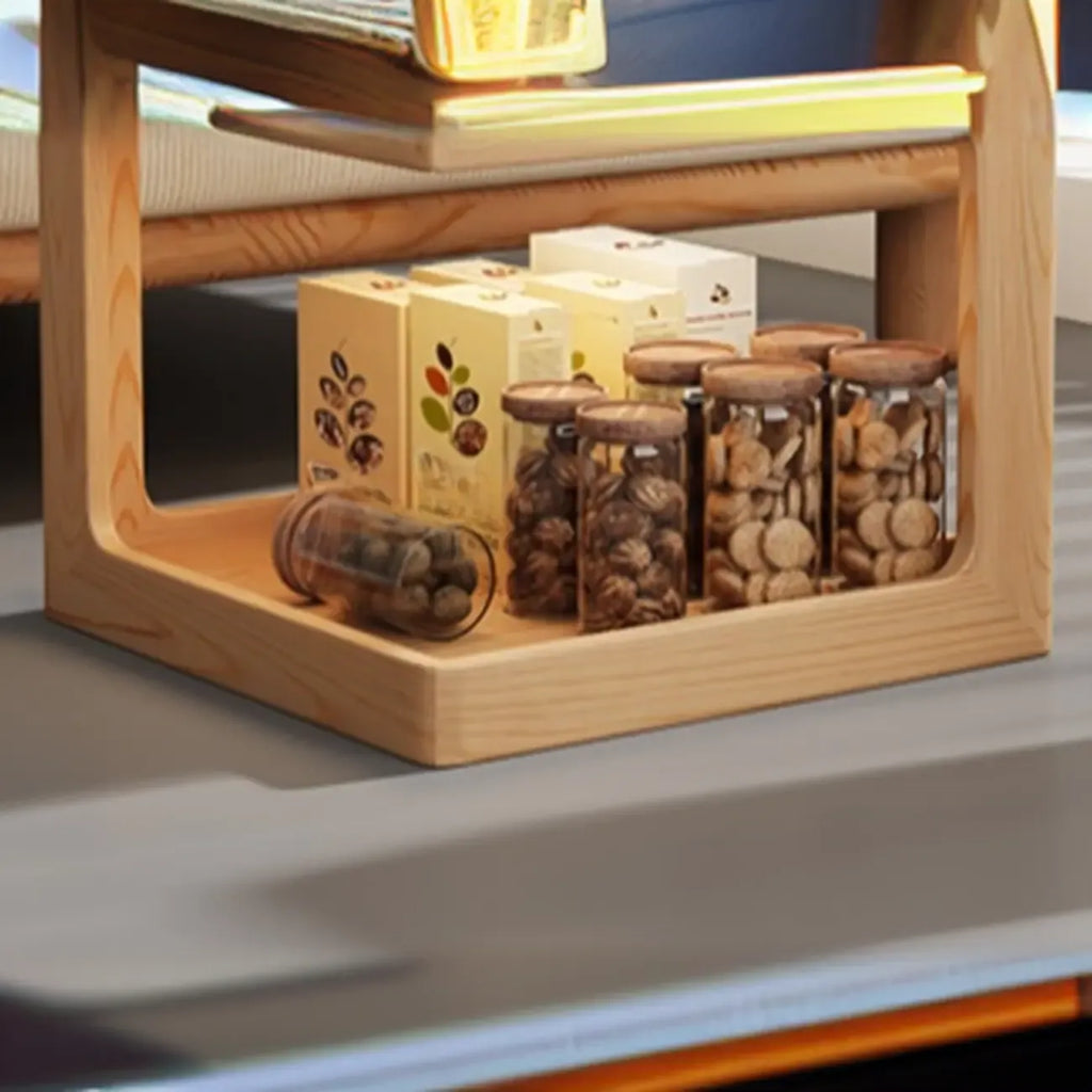 3 Tiers Square Wood Glass Top Open Storage Side Table