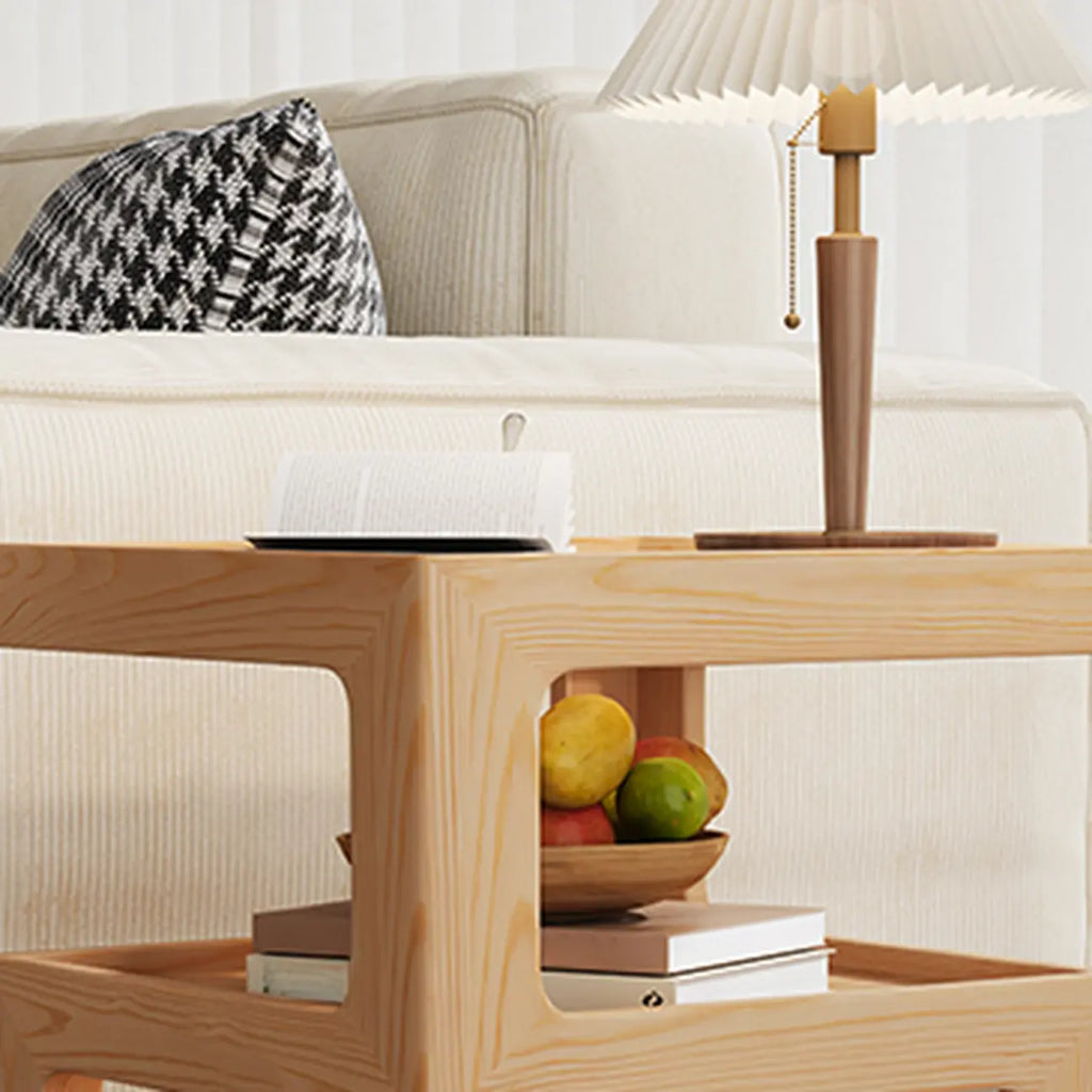 3 Tiers Square Wood Glass Top Open Storage Side Table