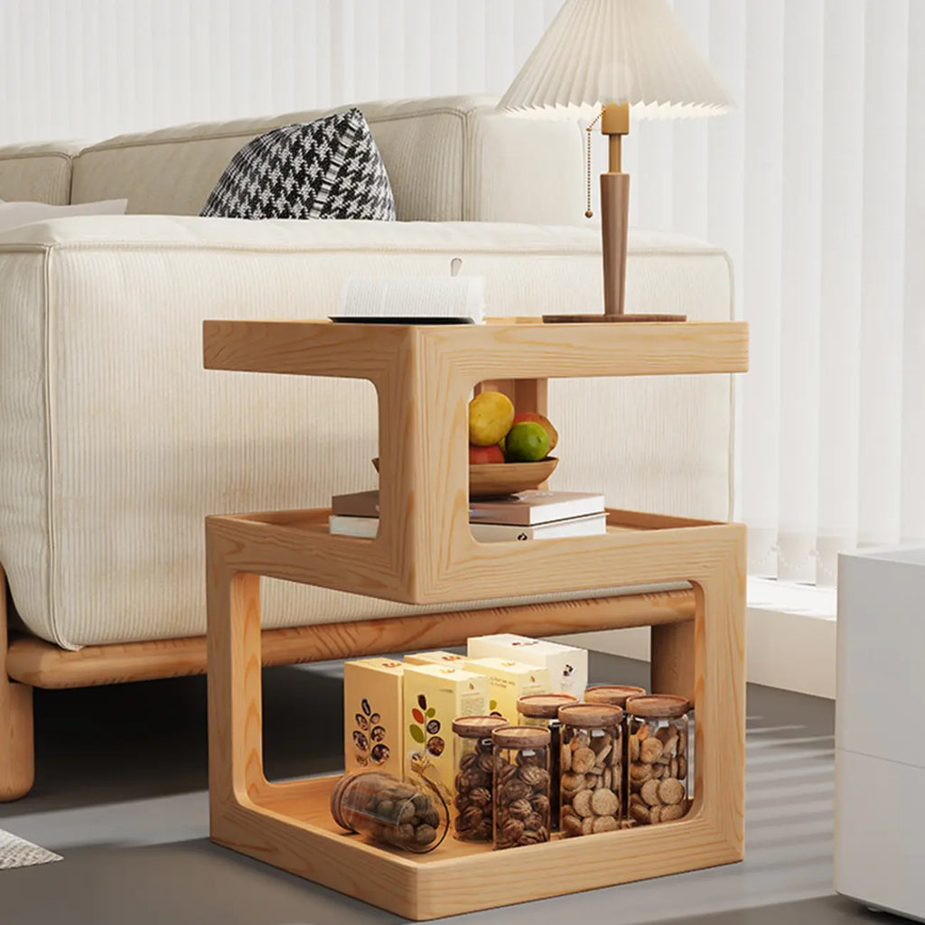 3 Tiers Square Wood Glass Top Open Storage Side Table