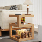 3 Tiers Square Wood Glass Top Open Storage Side Table
