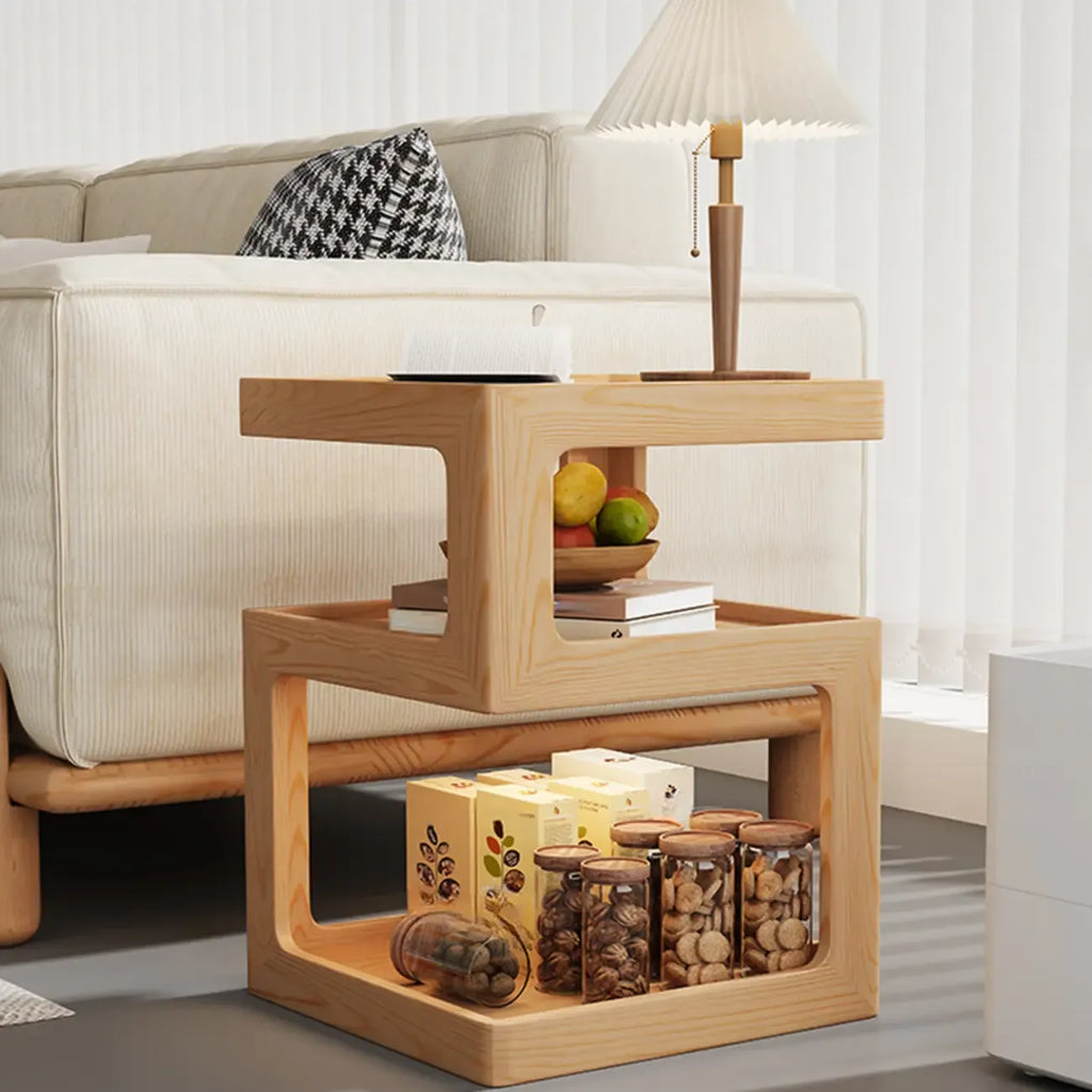 3 Tiers Square Wood Glass Top Open Storage Side Table