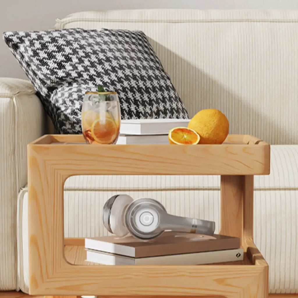 3 Tiers Square Wood Glass Top Open Storage Side Table