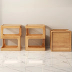 3 Tiers Square Wood Glass Top Open Storage Side Table