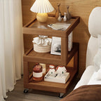 3-Tier Wood Walnut Storage Side Table with Wheels