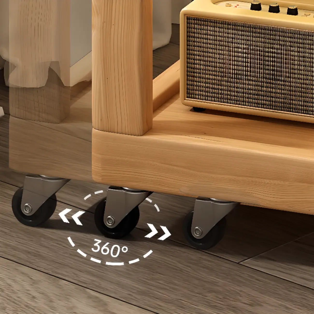 3-Tier Wood Walnut Storage Side Table with Wheels