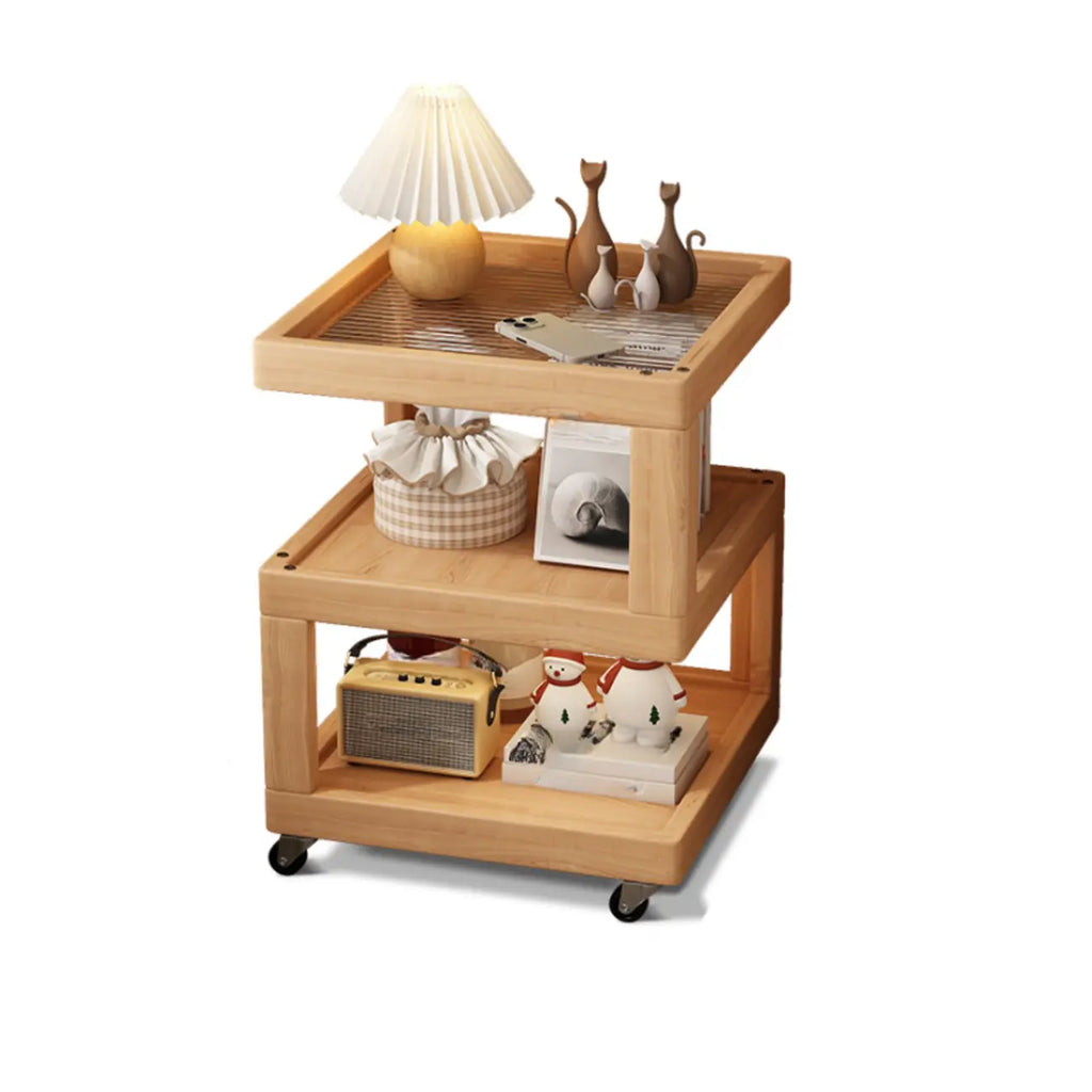 3-Tier Wood Walnut Storage Side Table with Wheels