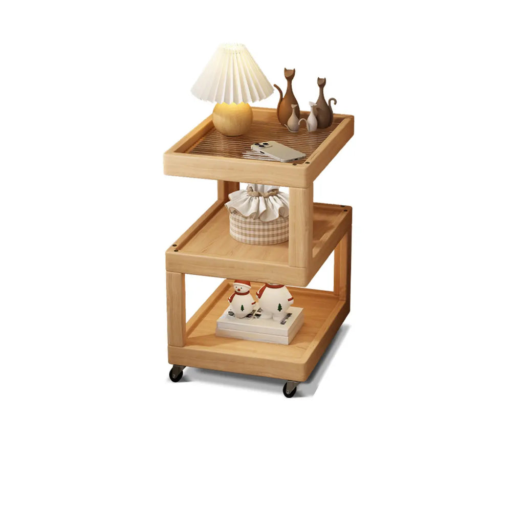 3-Tier Wood Walnut Storage Side Table with Wheels