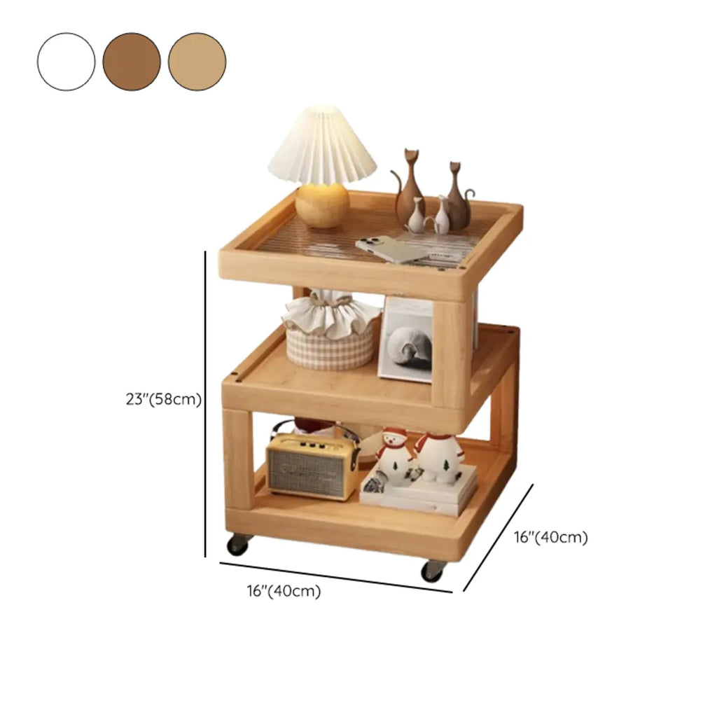 3-Tier Wood Walnut Storage Side Table with Wheels