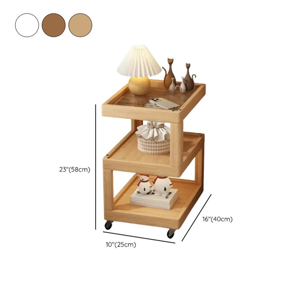 3-Tier Wood Walnut Storage Side Table with Wheels