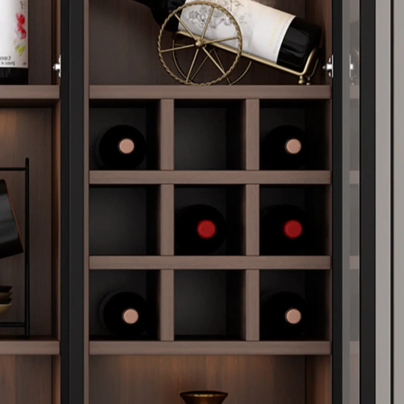 Traditional Wooden Brown Floor Wine Cabinet with Doors