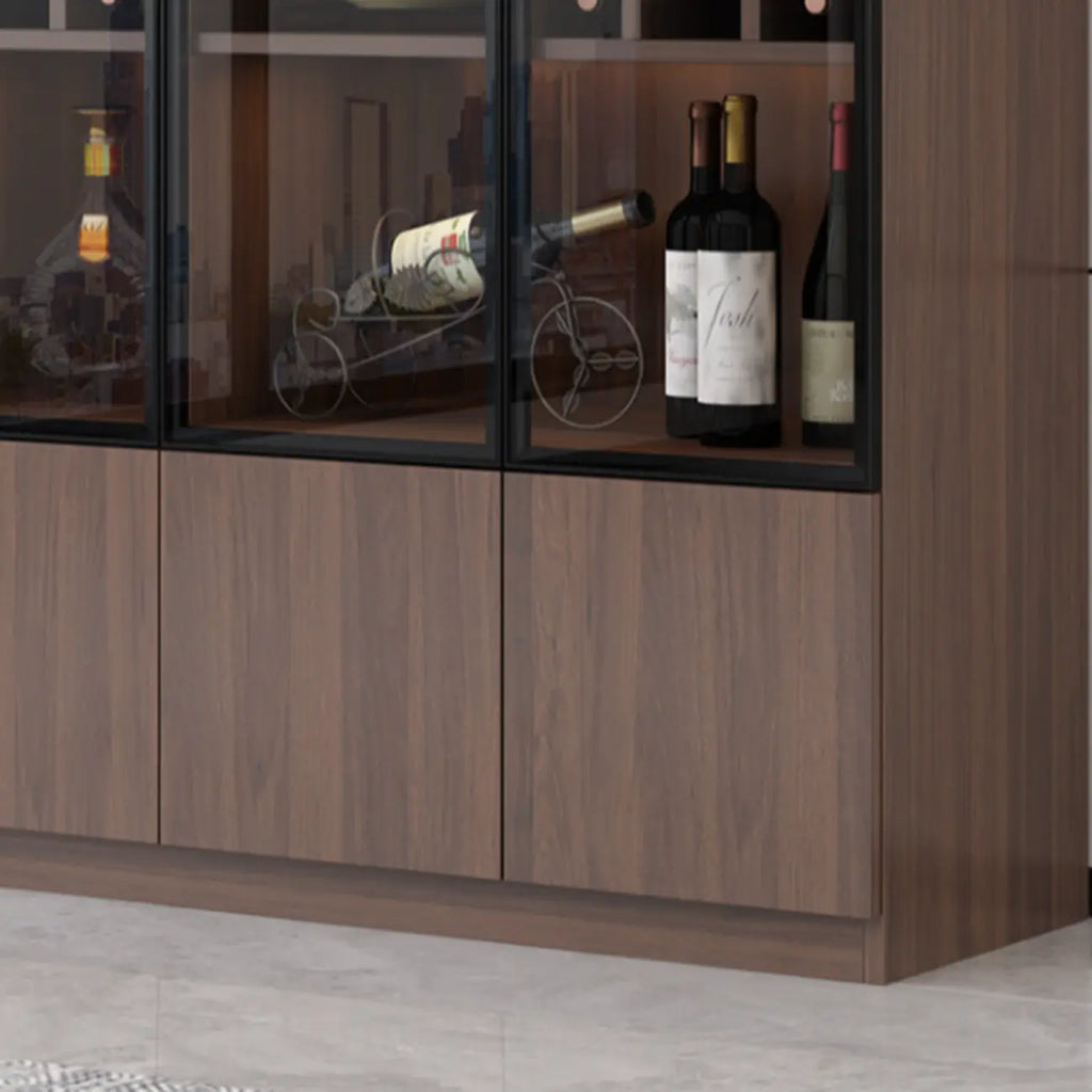 Traditional Wooden Brown Floor Wine Cabinet with Doors