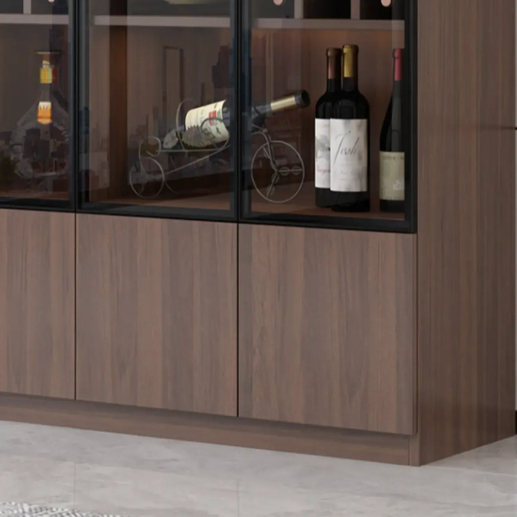 Traditional Wooden Brown Floor Wine Cabinet with Doors