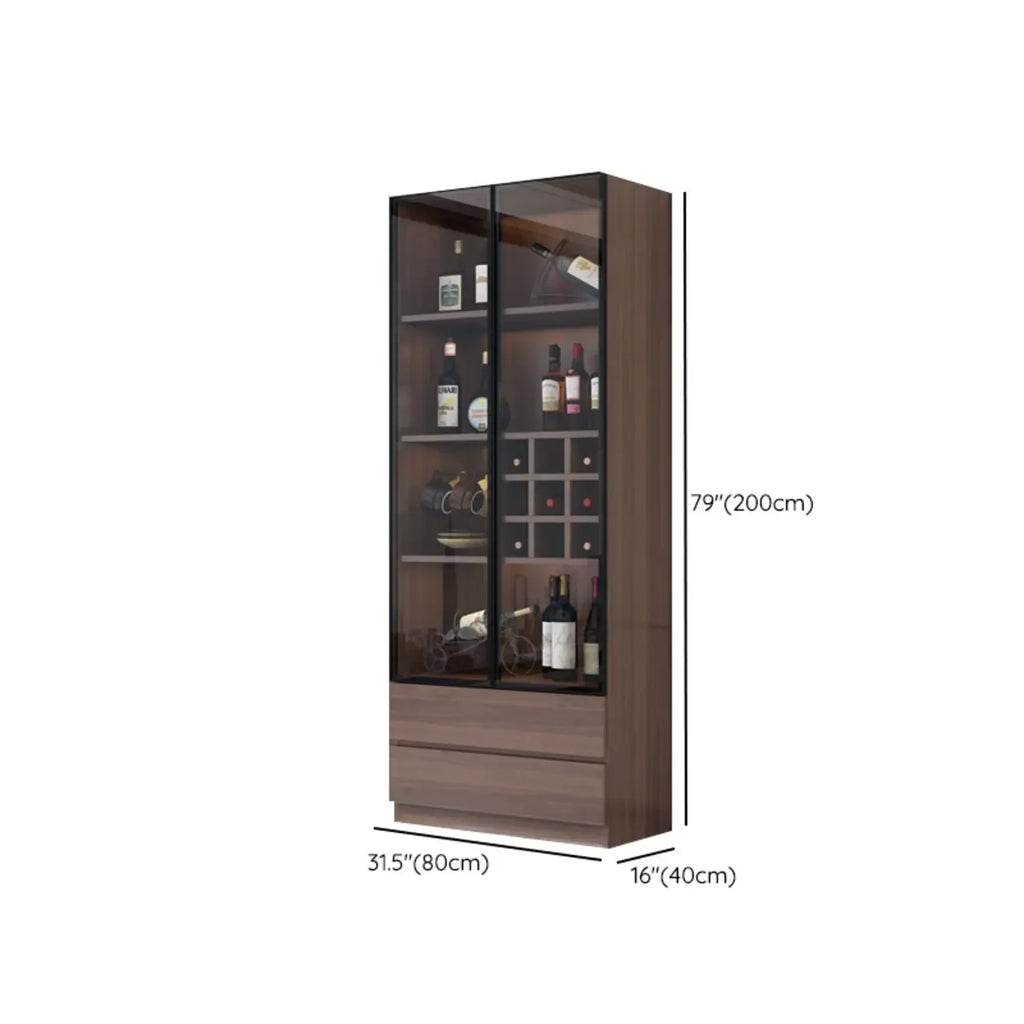 Traditional Wooden Brown Floor Wine Cabinet with Doors