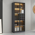 Lighting Modern Freestanding Black Wooden Wine Cabinet