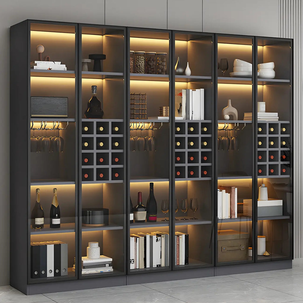 Lighting Modern Freestanding Black Wooden Wine Cabinet