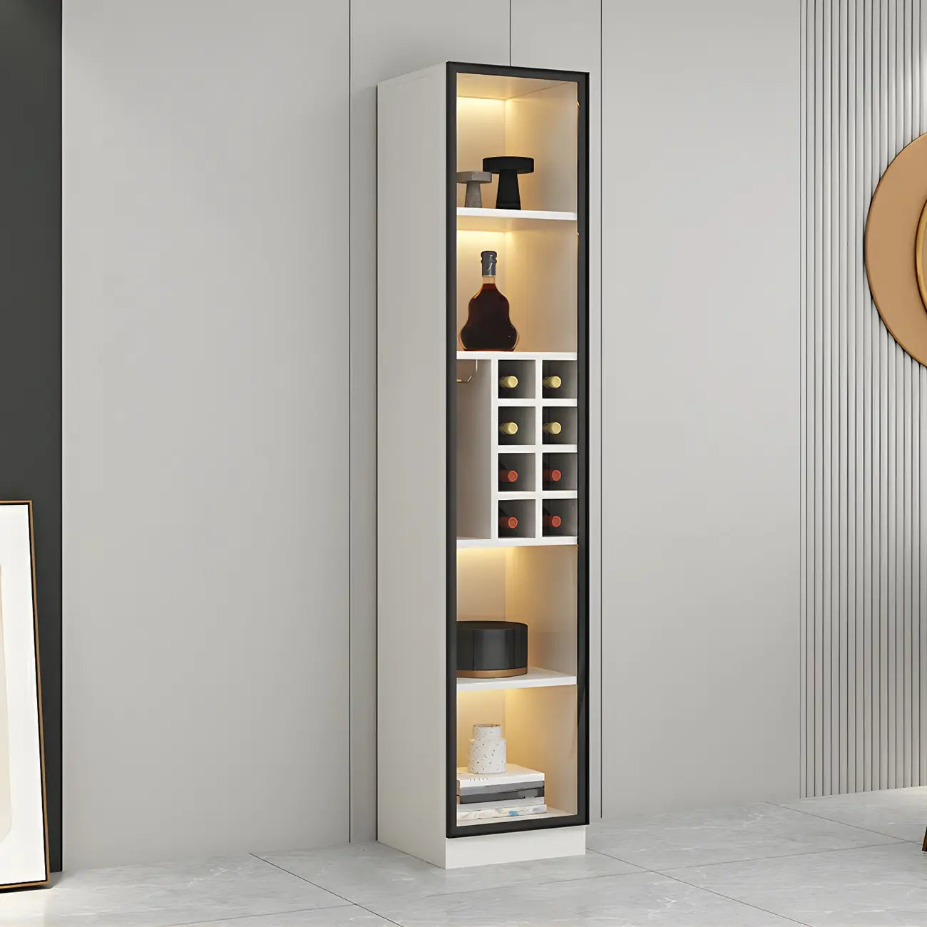 Lighting Modern Freestanding Black Wooden Wine Cabinet
