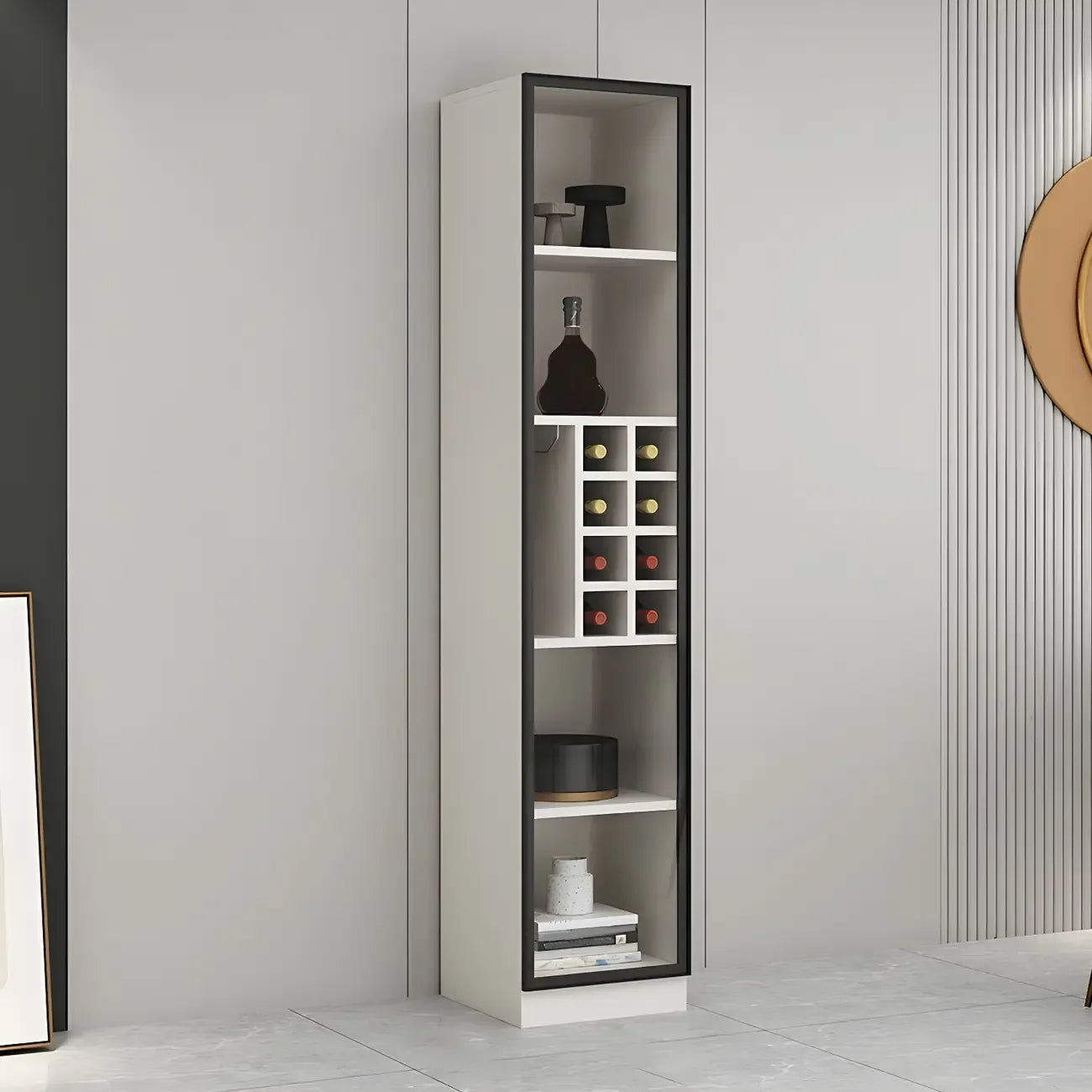 Lighting Modern Freestanding Black Wooden Wine Cabinet