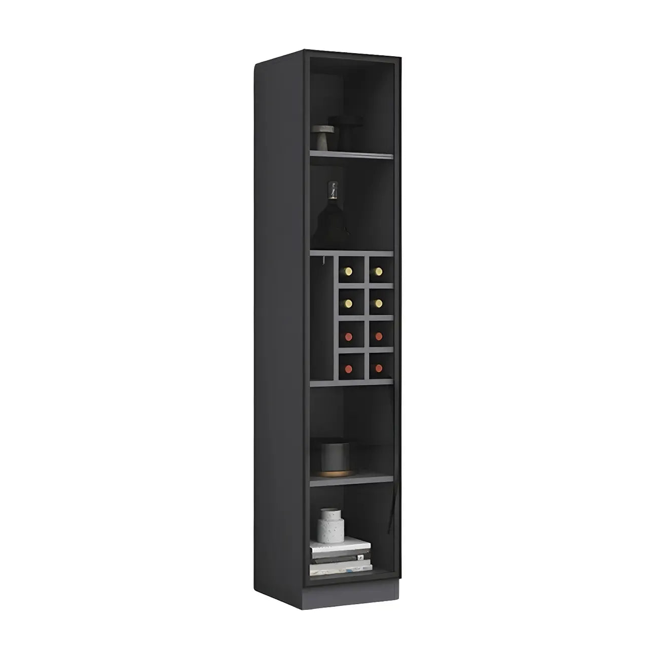 Lighting Modern Freestanding Black Wooden Wine Cabinet