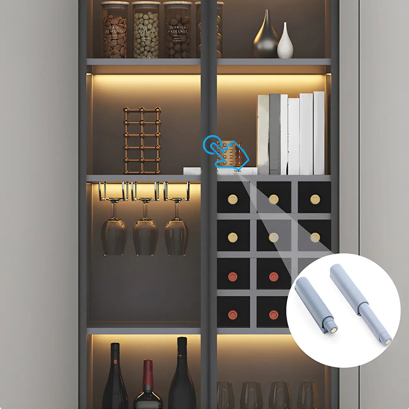 Lighting Modern Freestanding Black Wooden Wine Cabinet