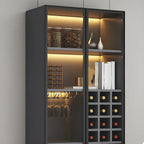 Lighting Modern Freestanding Black Wooden Wine Cabinet