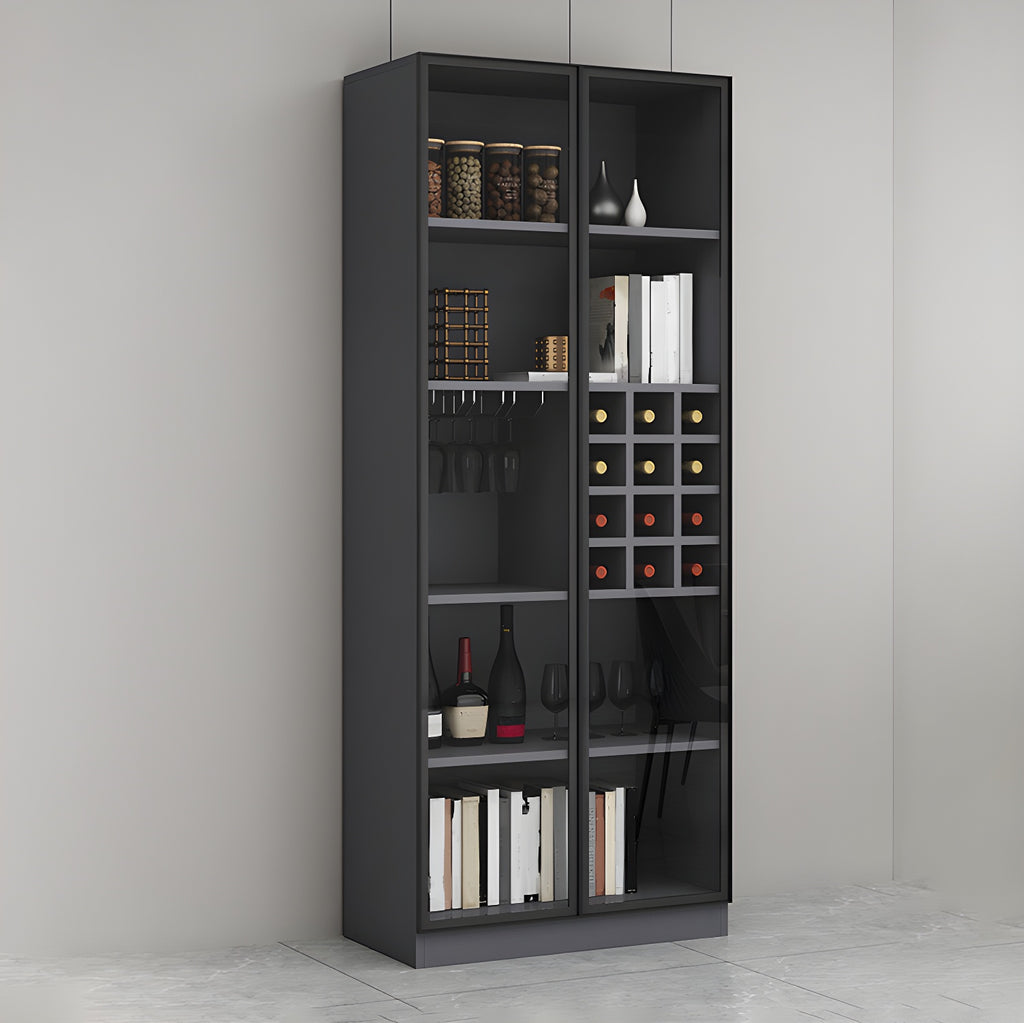 Lighting Modern Freestanding Black Wooden Wine Cabinet