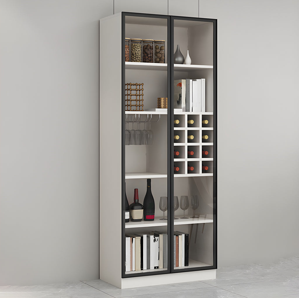 Lighting Modern Freestanding Black Wooden Wine Cabinet