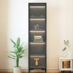 Modern Black Wood Clear Glass Lighting Display Cabinet