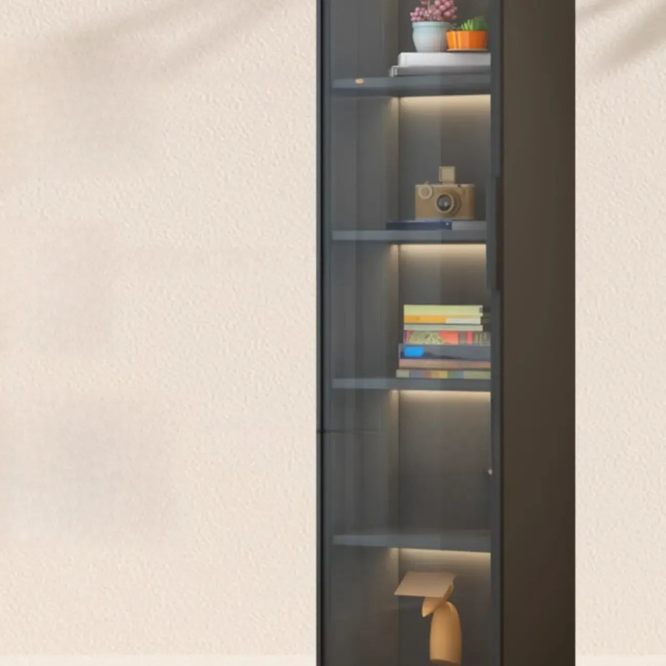 Modern Black Wood Clear Glass Lighting Display Cabinet