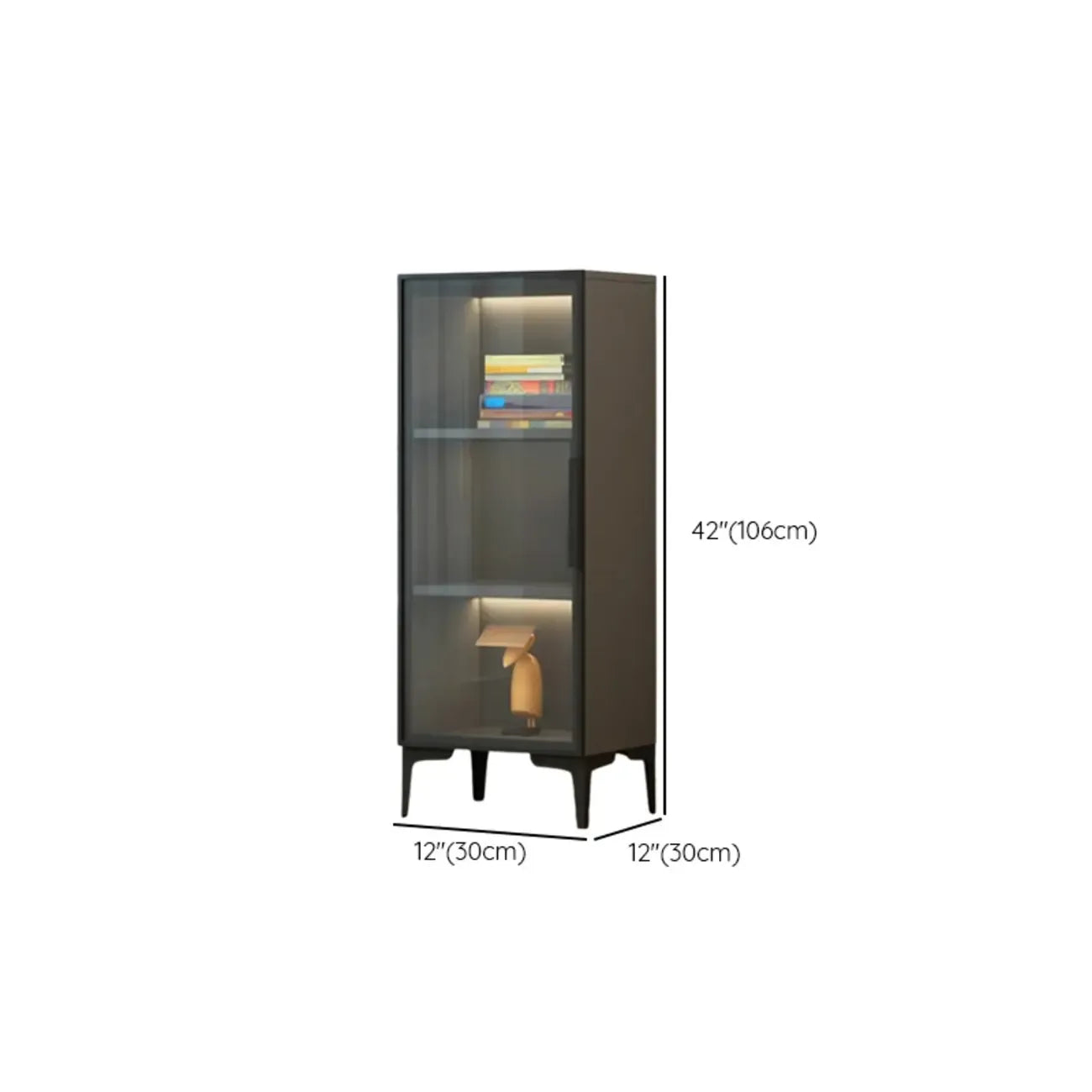 Modern Black Wood Clear Glass Lighting Display Cabinet