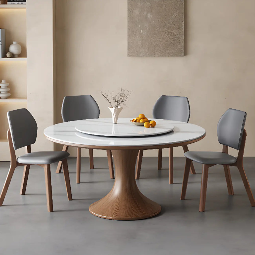 Modern white wood rotating round dining table