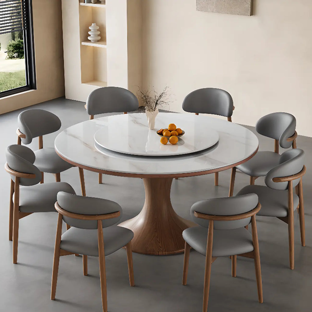 Modern white wood rotating round dining table