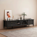 Long Brown 2-Drawer Pine Modern TV Stand with Cabinet