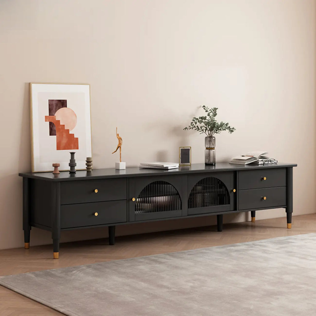 Long Brown 2-Drawer Pine Modern TV Stand with Cabinet