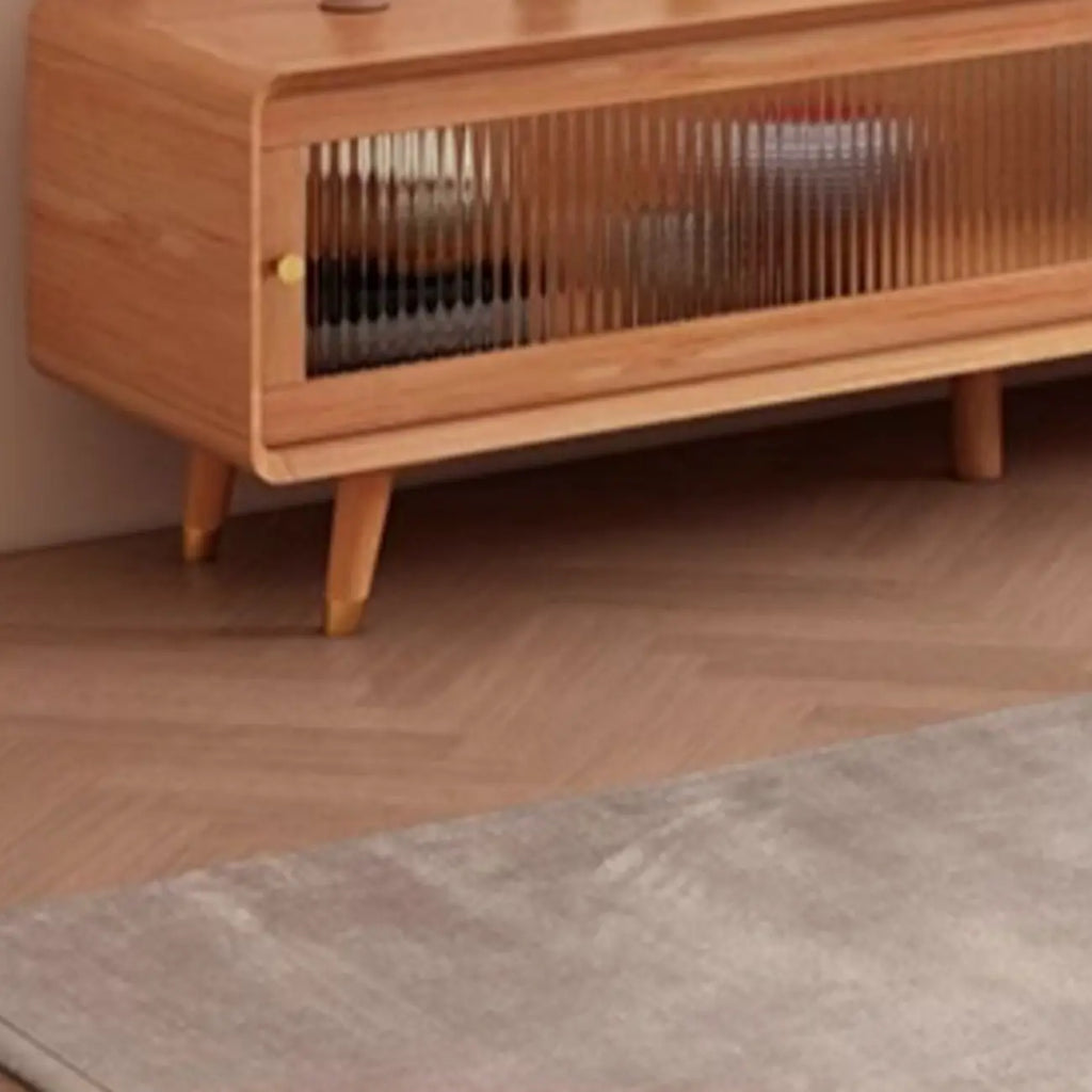Long Brown 2-Drawer Pine Modern TV Stand with Cabinet