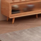 Long Brown 2-Drawer Pine Modern TV Stand with Cabinet