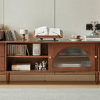 Long Brown 2-Drawer Pine Modern TV Stand with Cabinet