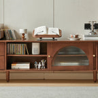 Long Brown 2-Drawer Pine Modern TV Stand with Cabinet