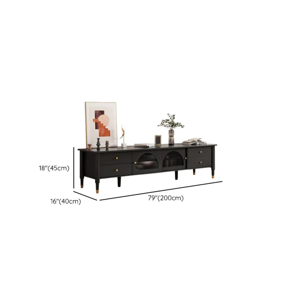 Long Brown 2-Drawer Pine Modern TV Stand with Cabinet