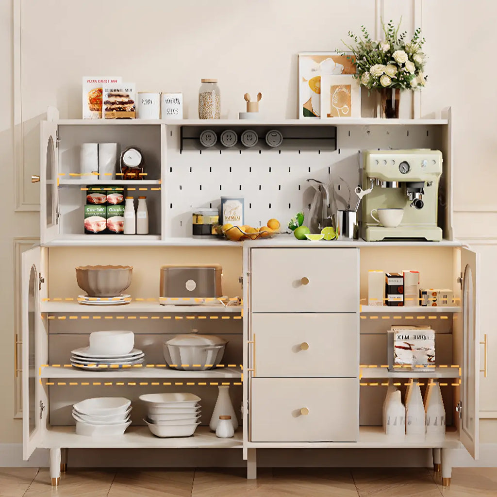 White 3-Drawer Glass Countertop Wood Sideboard