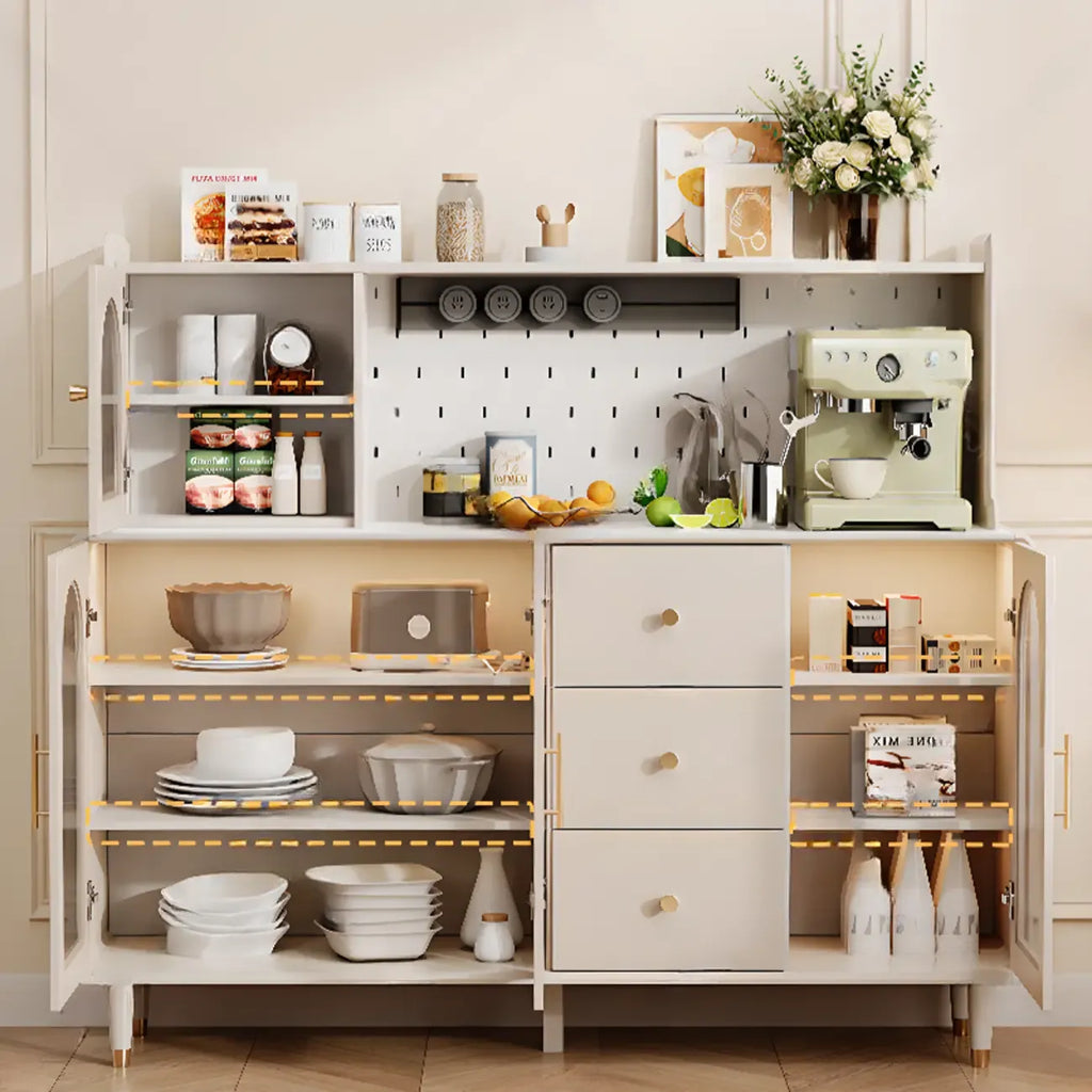 White 3-Drawer Glass Countertop Wood Sideboard