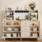 White 3-Drawer Glass Countertop Wood Sideboard
