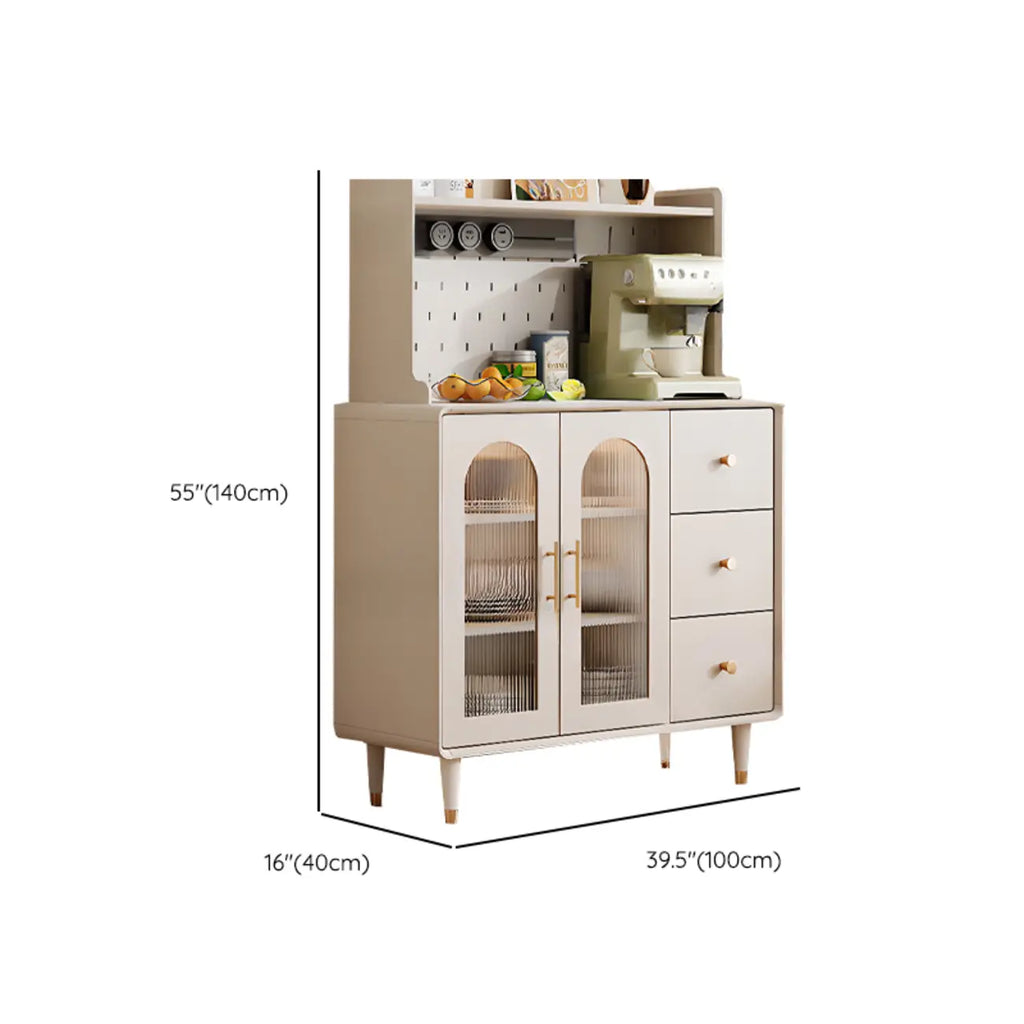 White 3-Drawer Glass Countertop Wood Sideboard