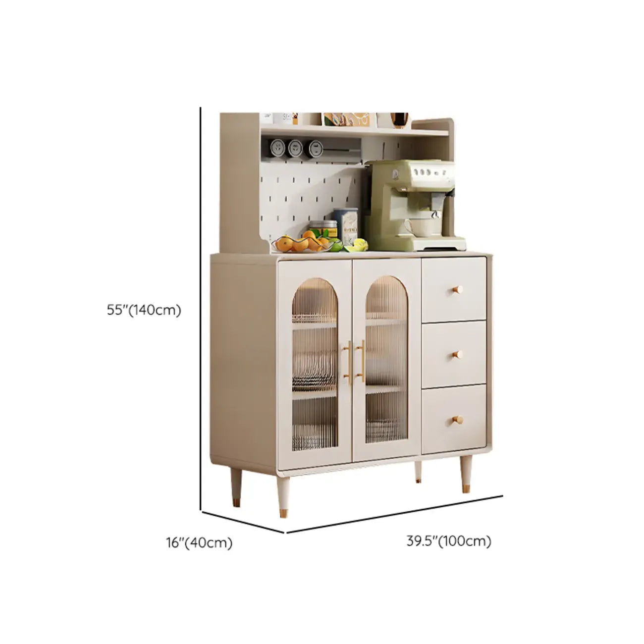 White 3-Drawer Glass Countertop Wood Sideboard