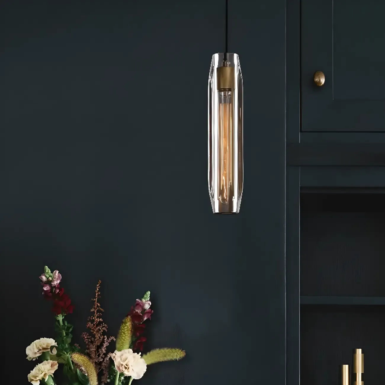 Modern Cylinder Crystal Pendant Light LED for Kitchen Dining