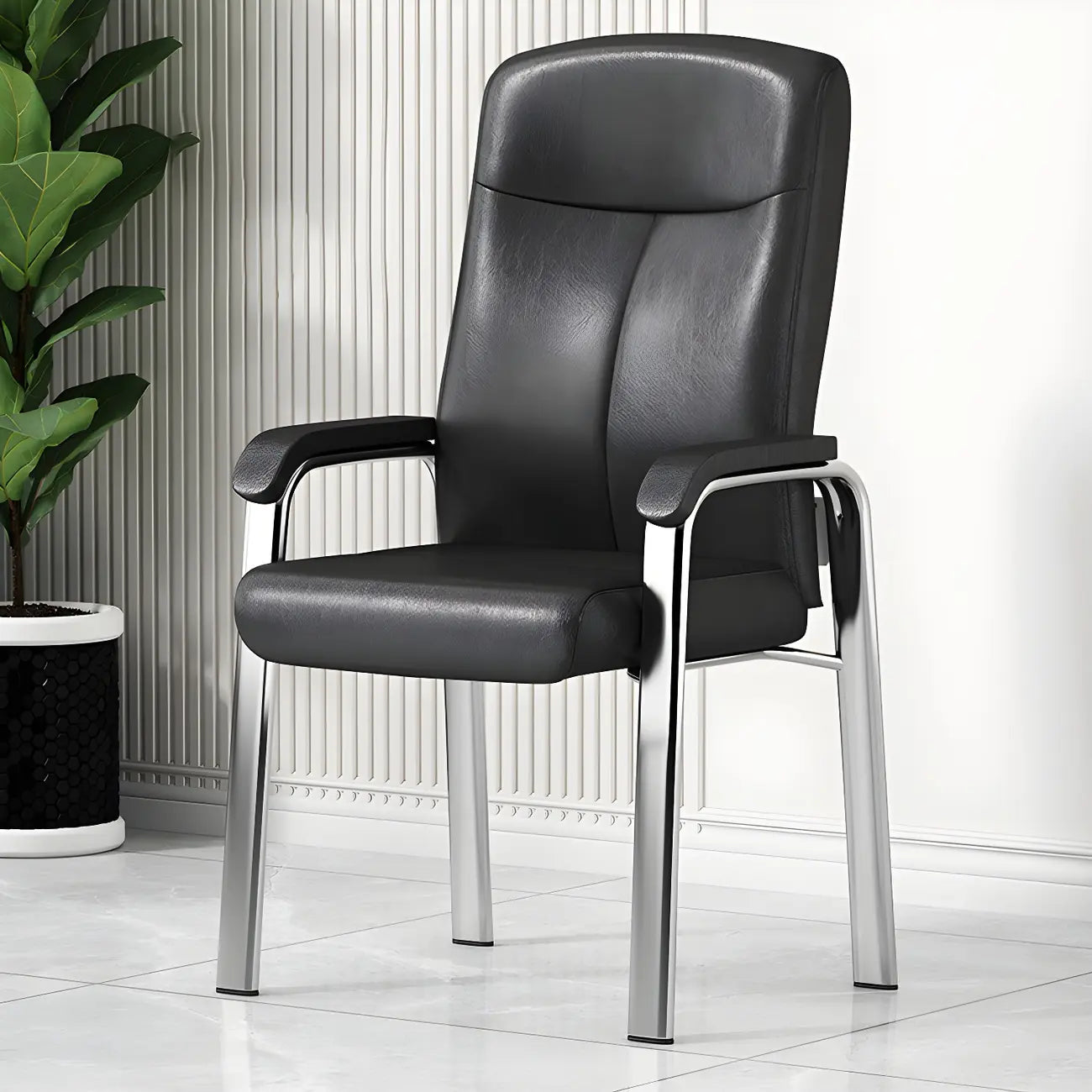 HomeyFad Modern Leather Metal 4-Leg Office Chair with Arms
