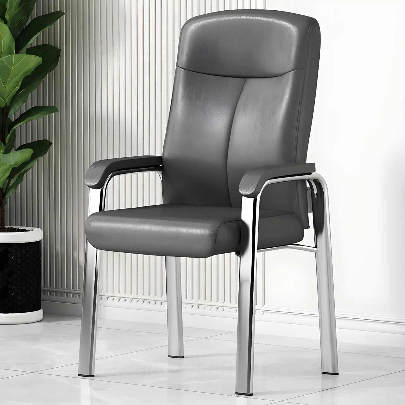 HomeyFad Modern Leather Metal 4-Leg Office Chair with Arms