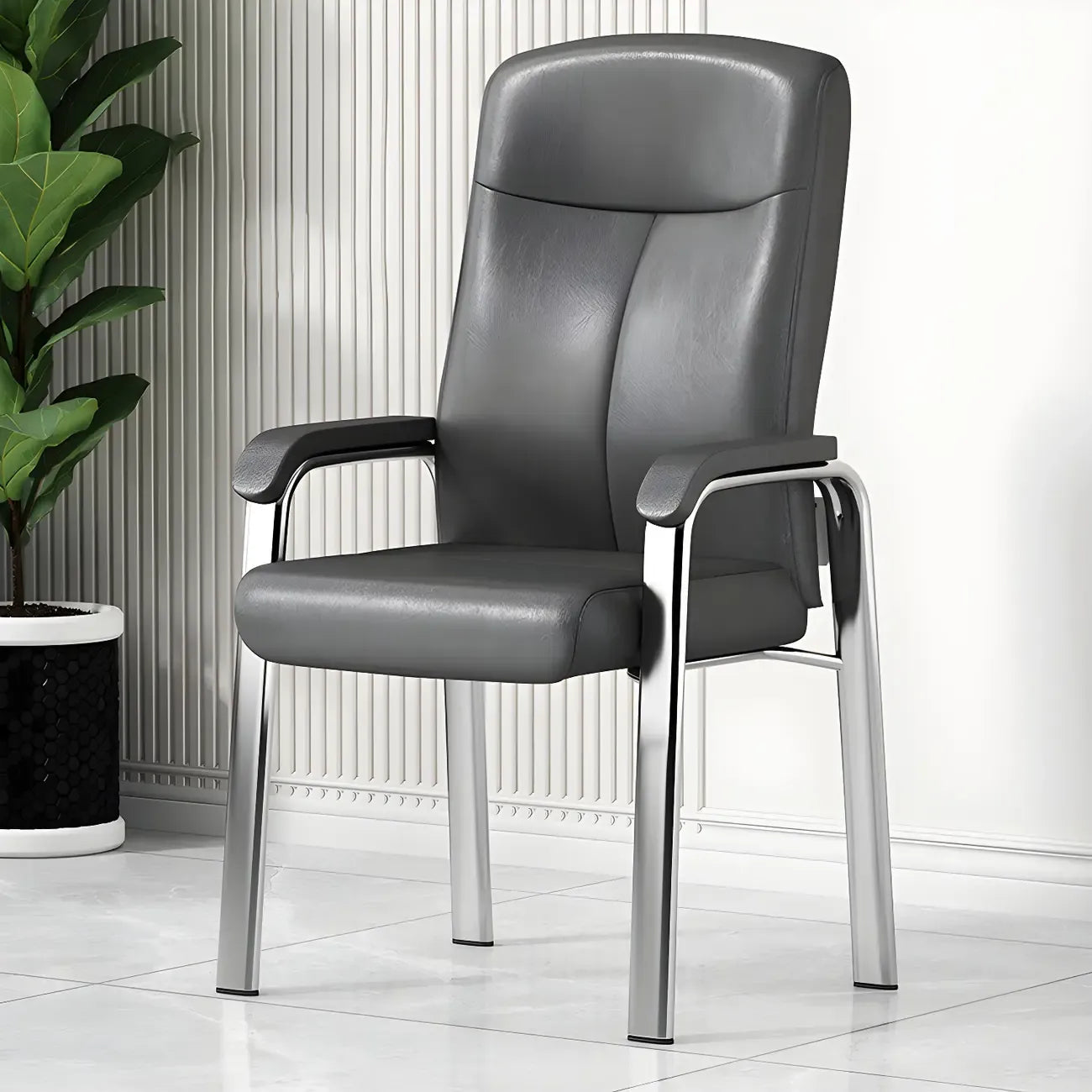 HomeyFad Modern Leather Metal 4-Leg Office Chair with Arms
