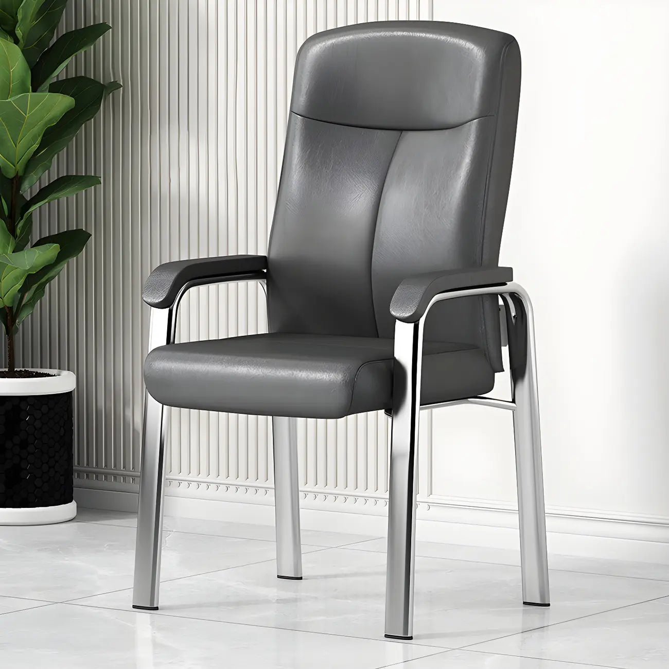 HomeyFad Modern Leather Metal 4-Leg Office Chair with Arms
