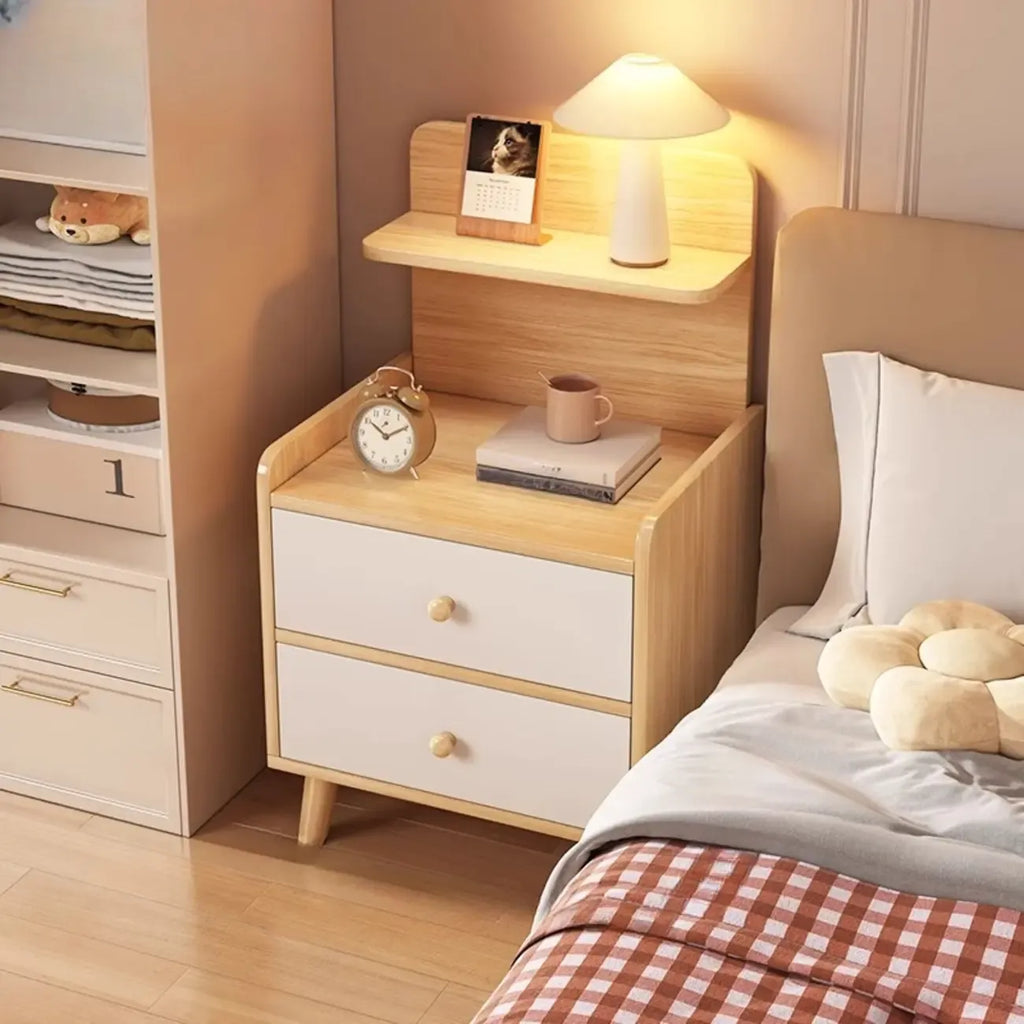 Wooden Modern Open Storage Nightstand with Drawers